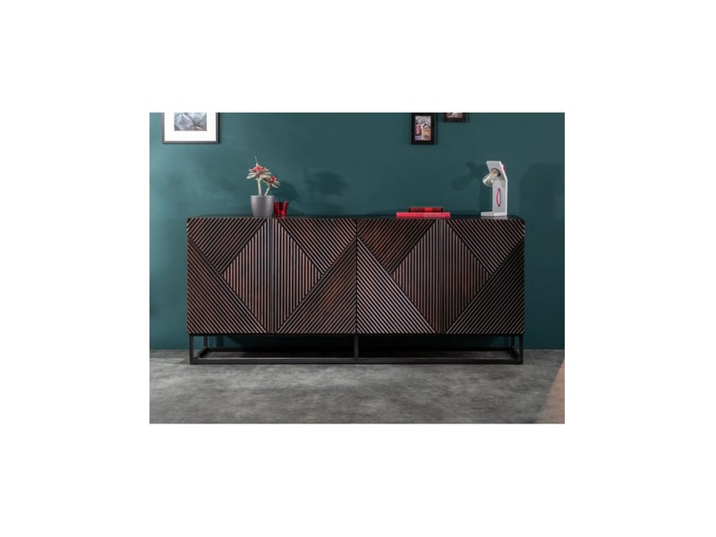 Buffet karmy 177 cm en bois de manguier massif – 4 portes sculptées et métal noir - Conforama D
