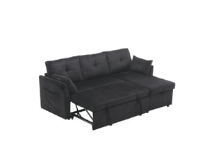 Canapé d'angle réversible convertible <strong>MODENVIE</strong> <strong></strong> 3 places Velours côtelé noir avec coffre de rangement
