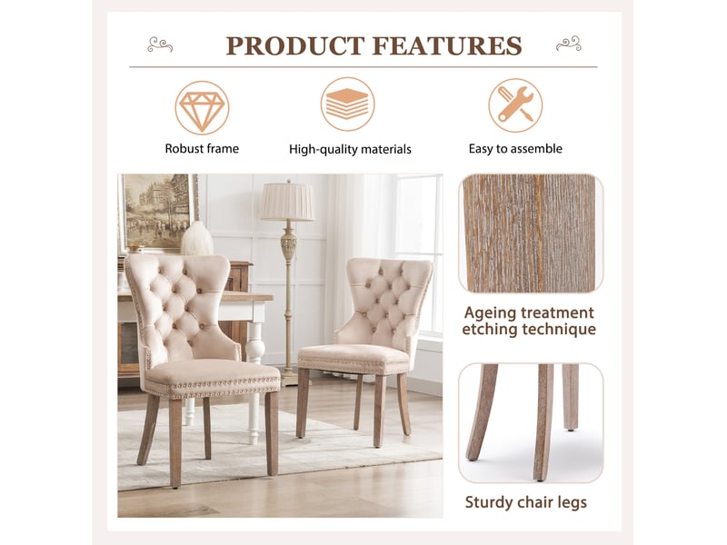  Lot de 6 chaises de salle à manger 53,5x64x95 en velours beige  - Conforama E