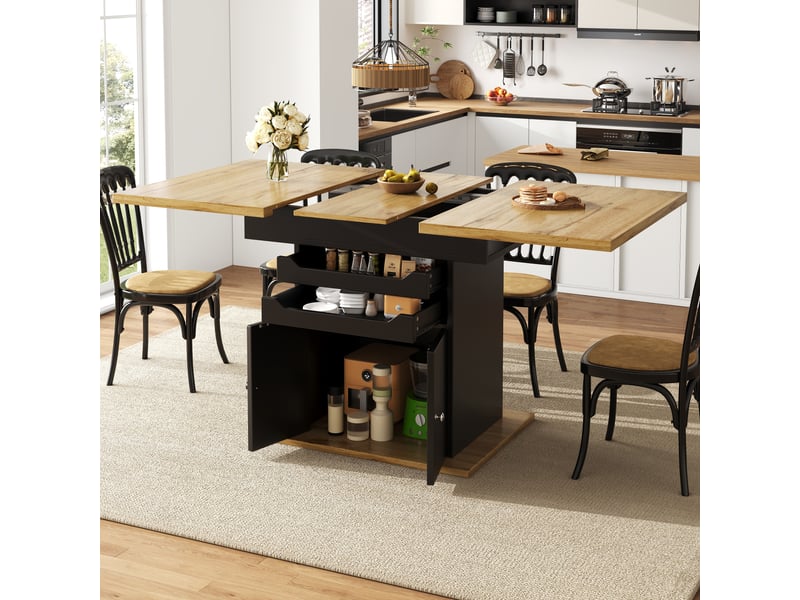  Table à manger extensible,110-140x80x76 cm,avec rangement,mdf,noir  - Conforama B