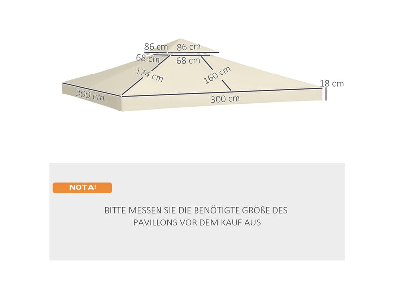  Toit double de rechange pour pavillon métallique 3x3 m – blanc crème – polyester 180 gm² avec 8 attaches  - Conforama C