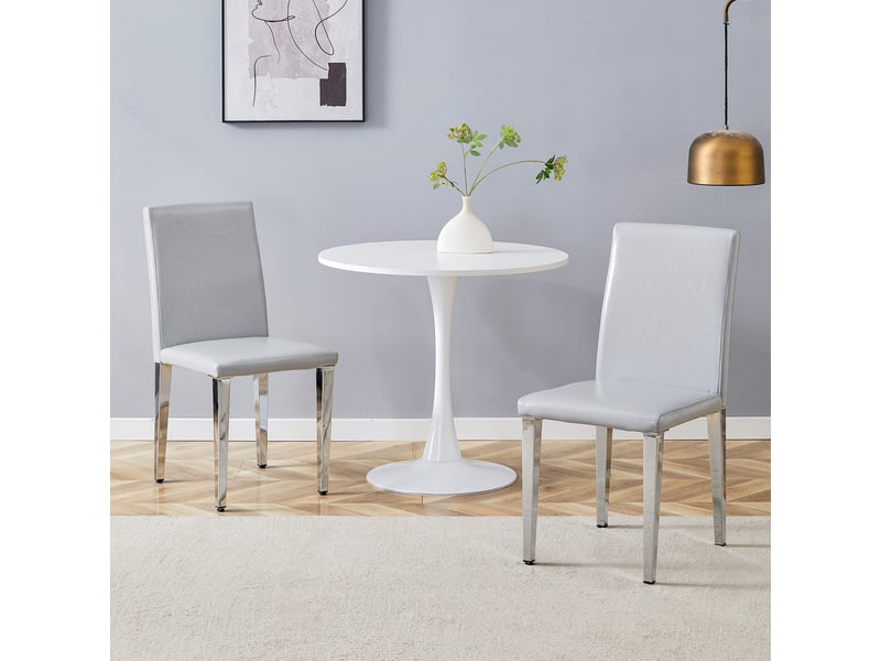  Chaises de salle à manger minimalistes lot de 2, style luxe léger européen gris argent, revêtement pu structuré gris clair et piètement métal argenté, idéales pour salle à manger ou salon  - Conforama B