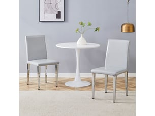 Chaises de salle à manger minimalistes lot de 2, style luxe léger européen gris argent, revêtement pu structuré gris clair et piètement métal argenté, idéales pour salle à manger ou salon