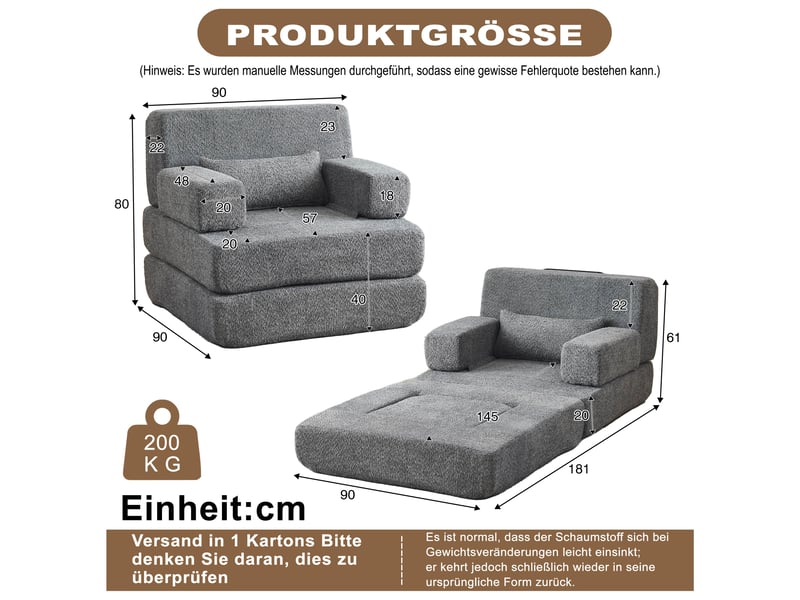  Canapé convertible pliable 1 place 2 en 1-chauffeuse modulable-chenille-lit d'appoint-cadre métal-petit espace-vert  - Conforama D