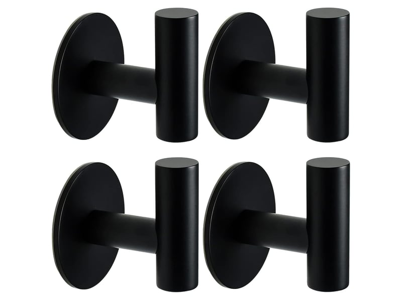  4 pièces crochet serviette salle de bain, acier inox accroche de adhésif avec coussinet collant mural, noir  - Conforama A