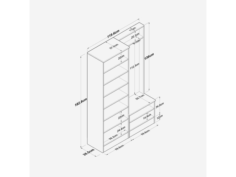  Meuble d'entrée avec porte-manteau et meuble à chaussures veltor  - Conforama E