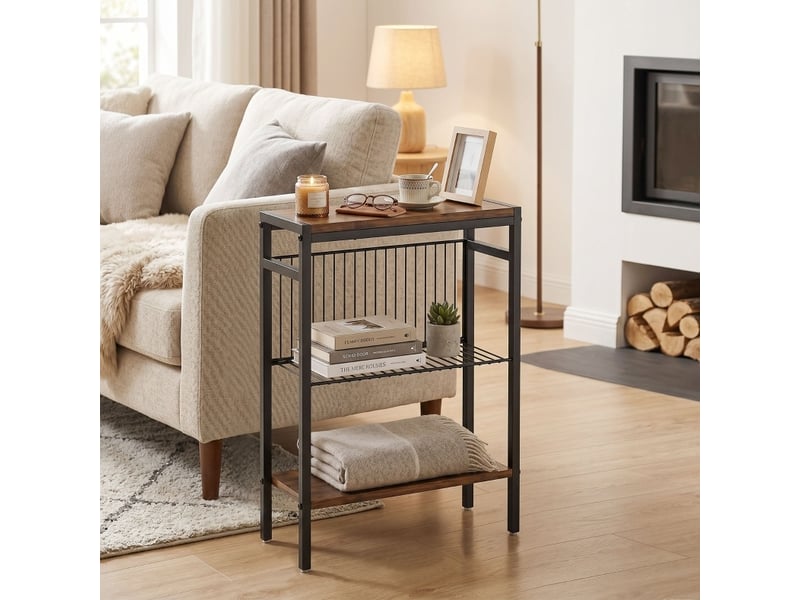  Bout de canapé à 3 étagères 43 x 18 x 62,5 cm, brun rustique et métal  - Conforama D