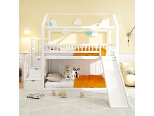 Lit superposé 90x200 cm <strong>MERAX</strong>  <strong>lit enfant blanc</strong> coloris blanc