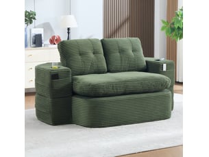 Canapé droit compressé convertible <strong>MODENVIE</strong> <strong></strong> 2 places Velours côtelé vert émeraude