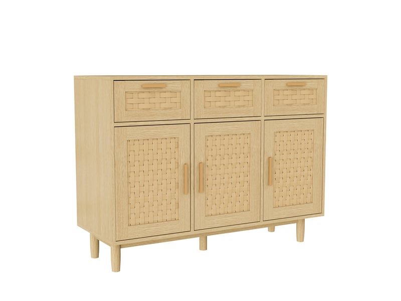 Buffet en osier avec 3 tiroirs et 3 portes, 107,9 x 40 x 80 cm, espace de rangement, couleur bois - Conforama A
