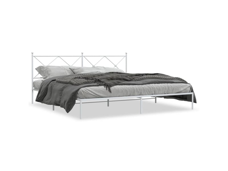 Lit double- lit adulte - cadre de lit métal sans matelas et tête de lit blanc 200x200 cm - Conforama A
