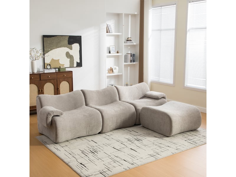  Canapé modulable en chenille 3 places gris sans montage base antidérapante confort moelleux  - Conforama W