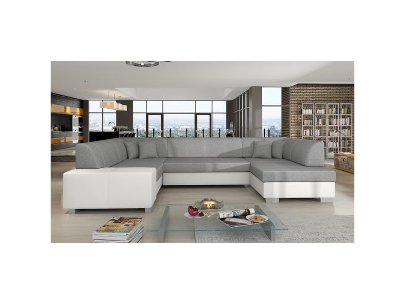  Canapé panoramique en u gris &amp; blanc convertible 6 places havane grand format familial  - Conforama B