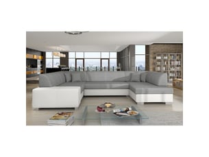 Canapé panoramique en u gris & blanc convertible 6 places havane grand format familial