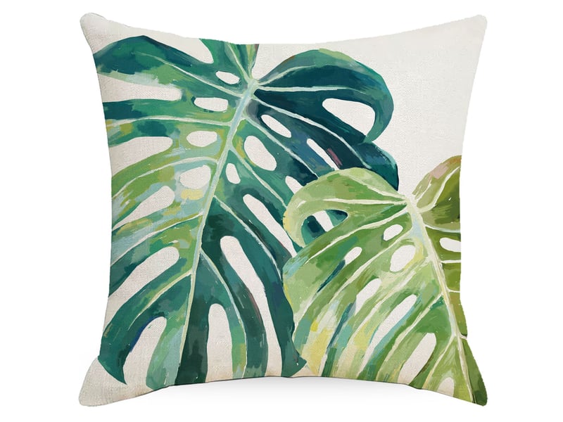  Housse de coussin feuilles tropicales 45 x 45 cm feuille de palmier vert polyester lin décoratif taie d'oreiller 4 pièces Home cushion cover - Conforama D