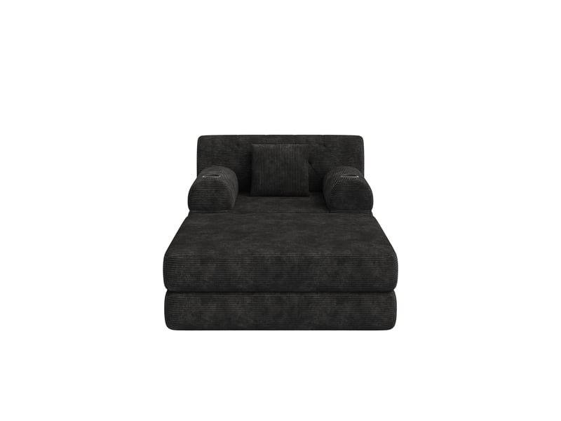  Fauteuil-lit 1 place avec pouf, velours côtelé noir, fonction inclinable, dossier haut, cadre métal, mousse haute densité, porte-gobelets et poches latérales  - Conforama A