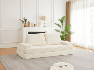 Canapé droit compressé convertible <strong>BIQZUYA</strong> <strong></strong> 2 places Velours côtelé Beige