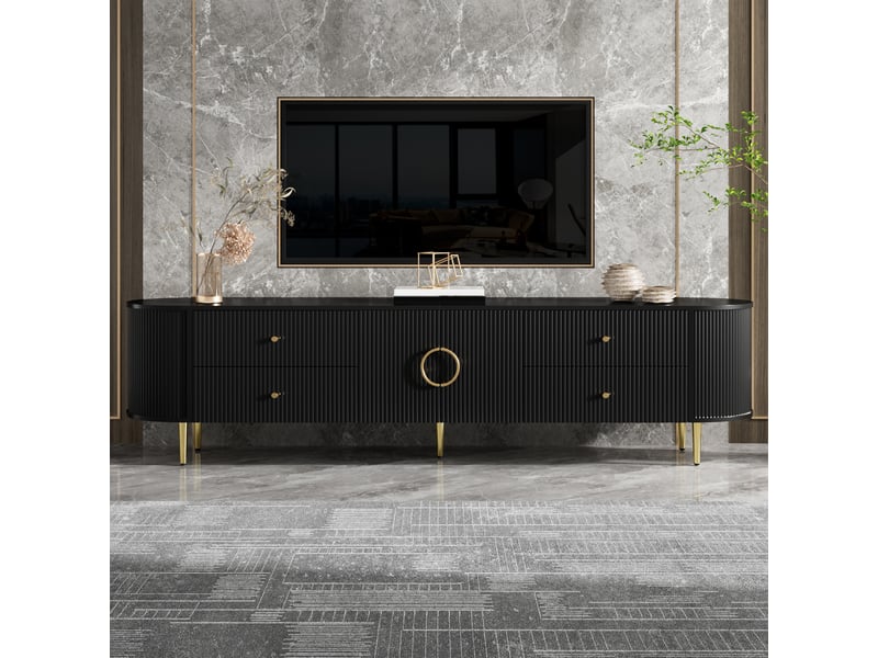  Meuble tv 180 cm-avec pieds métal et passe-câbles-design moderne-noir GL Store - Conforama B