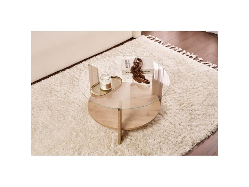 Table basse de salon en verre trempé et bois mdf mélaminé chêne saphir et transparent 75 x 75 x 40 cm - Conforama D