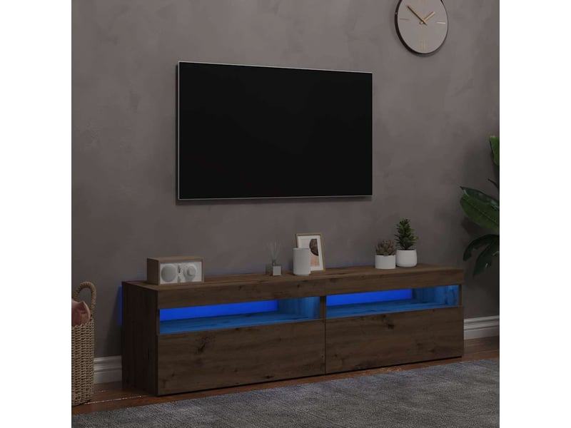  Lot de 2 meuble tv avec lumières led chêne artisanal shl81322  - Conforama B