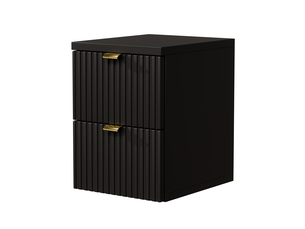 Table de chevet suspendue noire – 25 cm, 2 tiroirs, façades cannelées