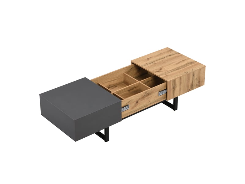  Table basse moderne coulissante multifonction avec rangement caché, bois et métal, 155x55x40 cm, salon bureau  - Conforama E