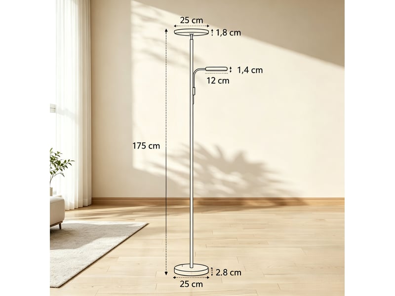  Lampadaire led 42 w ø25 x h175 cm en métal et pc avec variateur et télécommande noir chicfurn  - Conforama D