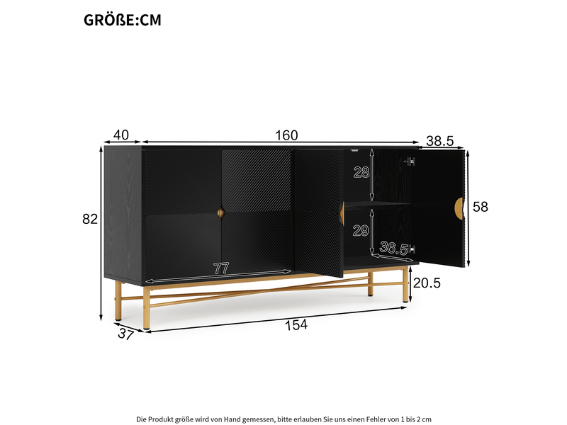 Buffet 160x40x82 cm 4 portes à fermeture douce en mdf et panneau de particules noir - Conforama E