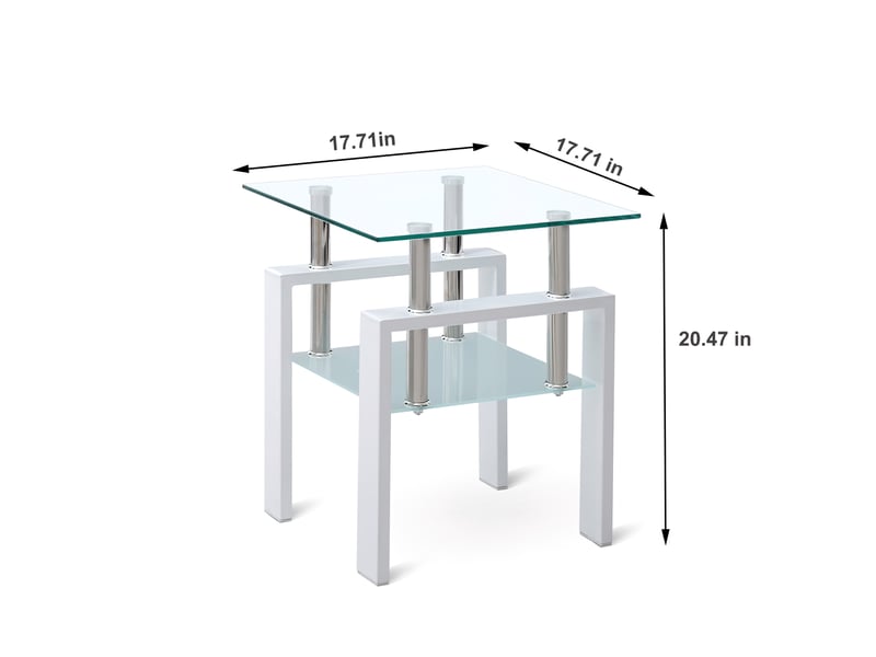  Lot de 2 tables d’appoint en verre trempé transparent, 2 niveaux, structure blanche  - Conforama E
