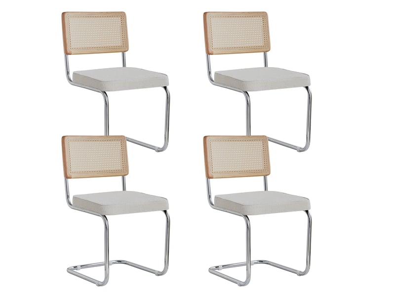  Lot de 4 chaises de salle à manger - avec siège rembourré et base en métal chromé - blanc Grand-house - Conforama A