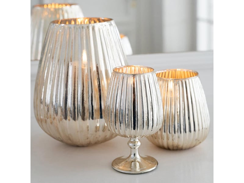  Photophore strié en verre ilona 26cm argent  - Conforama D