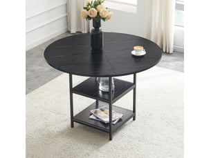 Table à manger ronde, 107x75 cm, industrielle avec double espace, pratique, plateau mdf, piètement métal, coloris noir