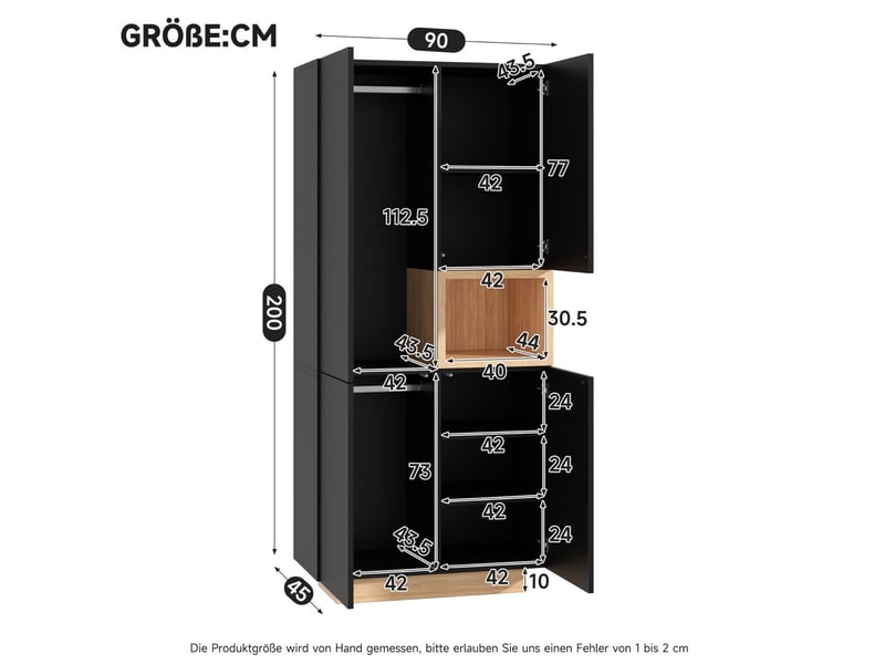  Armoire 90x45x200 cm à 2 portes, 2 tringles coloris noir  - Conforama C