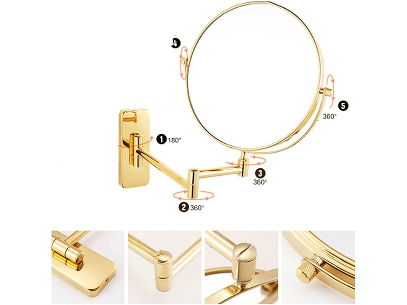  Miroir cosmétique mural avec grossissement 10x, extension pivotante à 360°, doré, diamètre 15 cm  - Conforama C