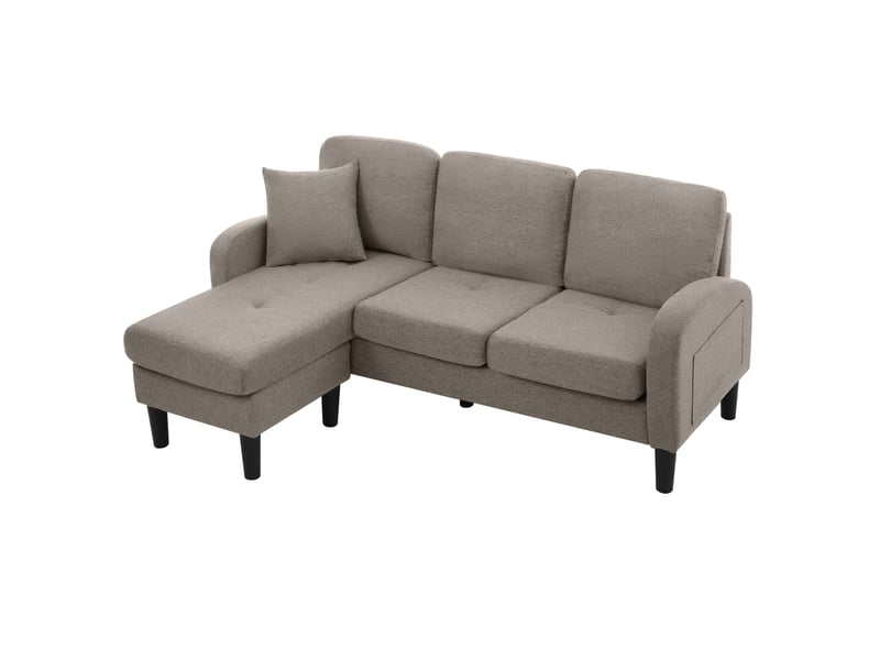  Canapé d'angle en l avec méridienne modulable, canapé 3 places compact en tissu respirant coton et lin, 166x118x77 cm, gris  - Conforama A