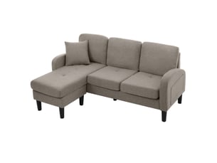 Canapé d'angle en l avec méridienne modulable, canapé 3 places compact en tissu respirant coton et lin, 166x118x77 cm, gris