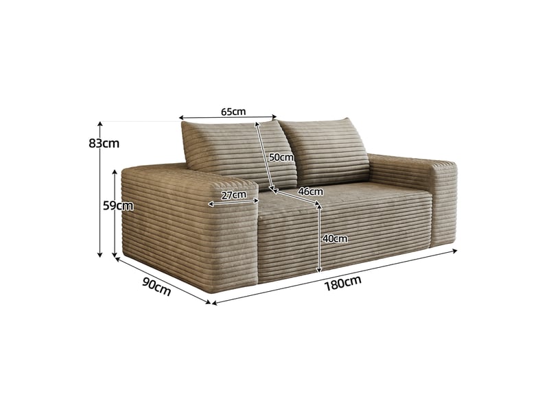 Canapé compressé 2 places 180x90x83 cm - velours côtelé - éponge à haute élasticité - 2 coussins - camel - salonchambre  - Conforama C