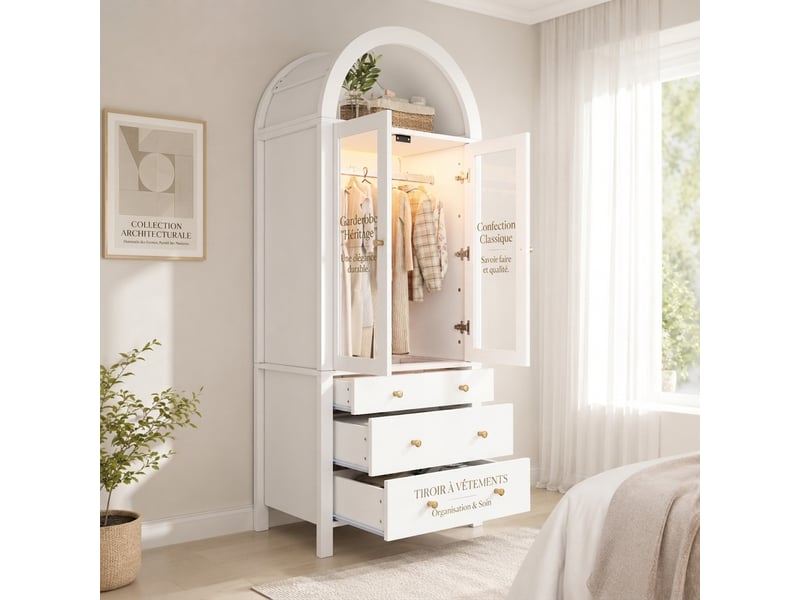  Armoire haute blanche 200 cm colonne de rangement 6 compartiments mdf  - Conforama C