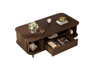 Table basse arrondi(e) coloris bois foncé MODFU - 50 cmx100 cm