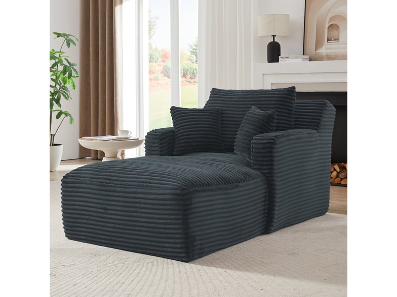  Méridienne moderne gris foncé en velours côtelé - canapé salon compact avec confort relaxe et design élégant  - Conforama D
