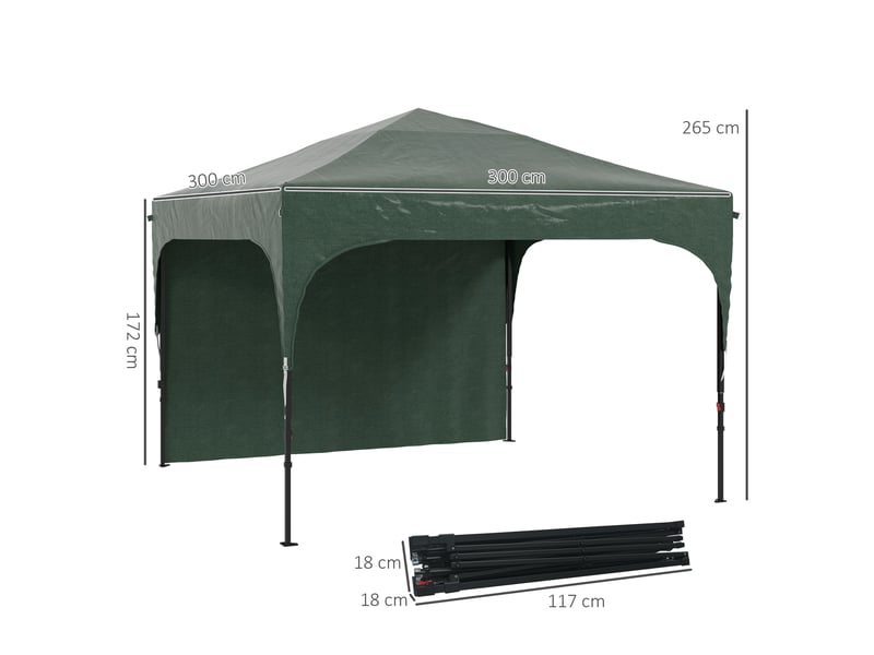  Gazebo de jardin 3x3m avec hauteur réglable, 1 paroi latérale étanche, 4 sacs de sable et sac de transport (vert)  - Conforama E