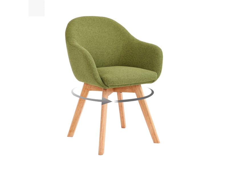  Lot de 2 chaises de salle à manger pivotantes à 360° – fauteuils design cocon, tissu effet lin respirant, pieds en bois massif - vert mousse  - Conforama W