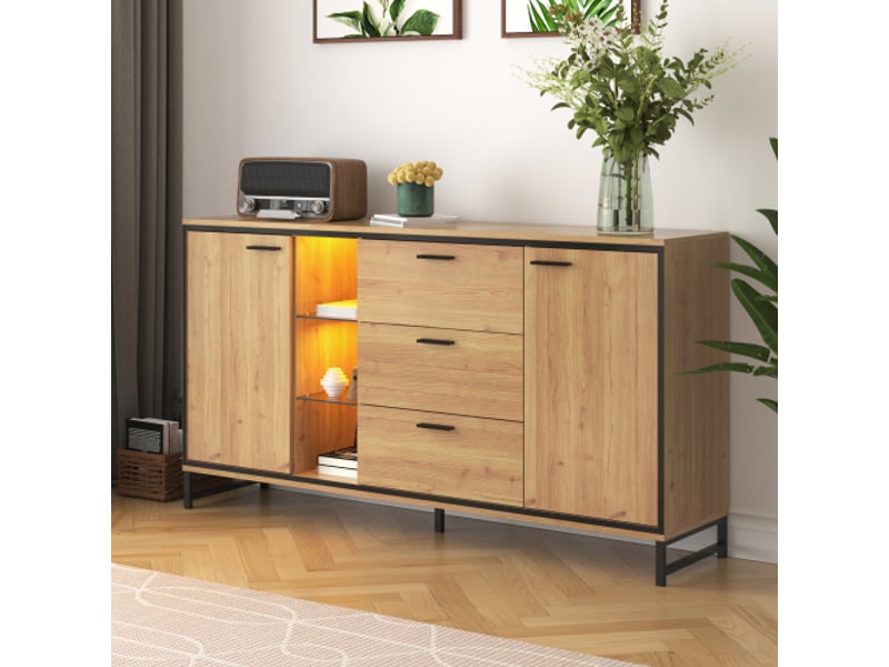  Buffet commode en bois, buffet salle a manger avec 2 portes et 3 tiroirs, meuble polyvalent pour salon, salle à manger 160x40x85 cm  - Conforama B
