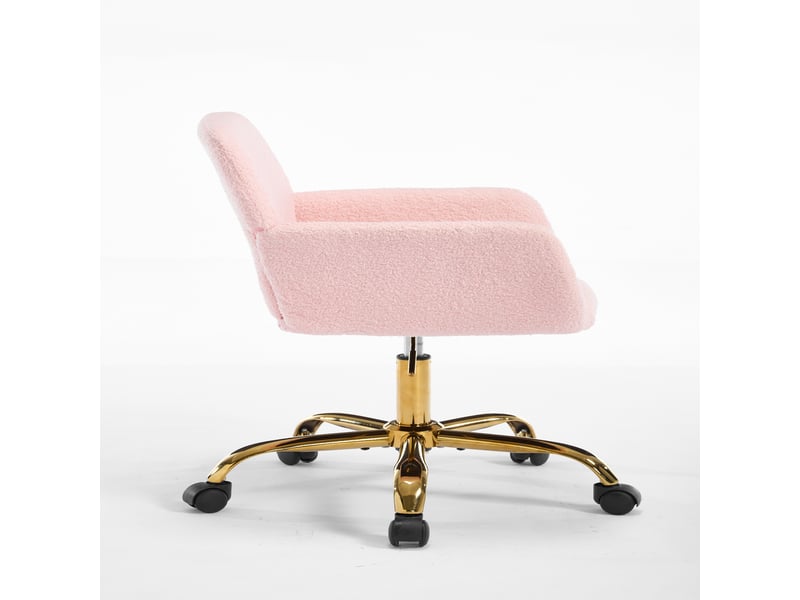  Chaise de bureau fausse fourrure rose clair, chaise de maquillage confortable réglable en hauteur avec roulettes  - Conforama D