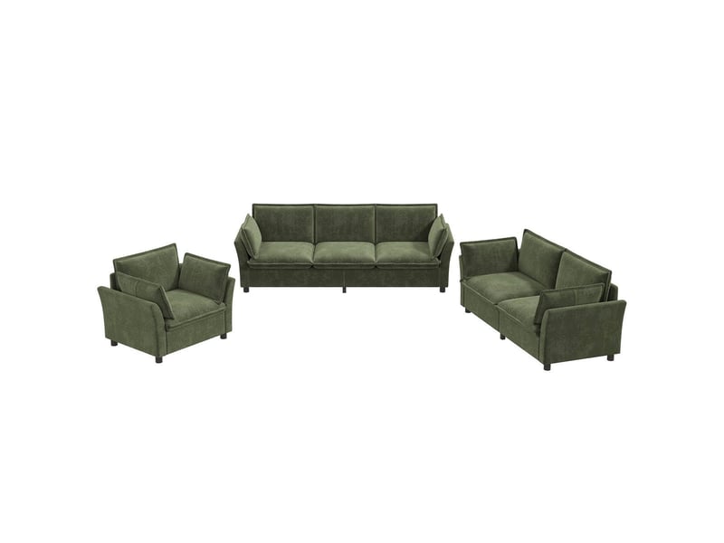 Ensemble canapés modulables 3-2-1 en tissu chenille vert, avec coussins, rembourrage moelleux, sans montage N653P402Q-123 - Conforama B
