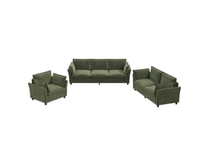 Ensemble canapés modulables 3-2-1 en tissu chenille vert, avec coussins, rembourrage moelleux, sans montage