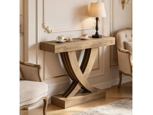 Console 110x30x85 cm en mdf marron avec piètement en x