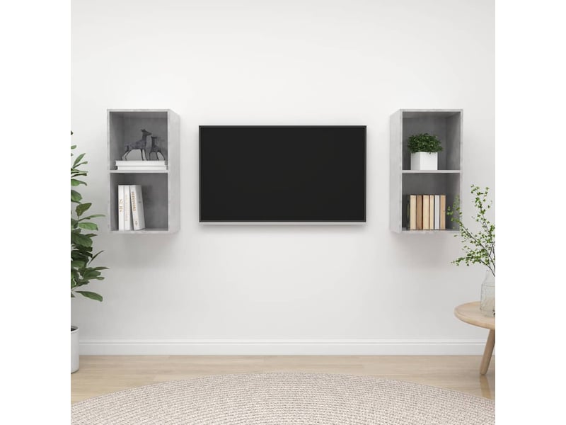  Meubles tv - banc tv - meuble de rangement muraux 2 pcs gris béton bois d'ingénierie  - Conforama B