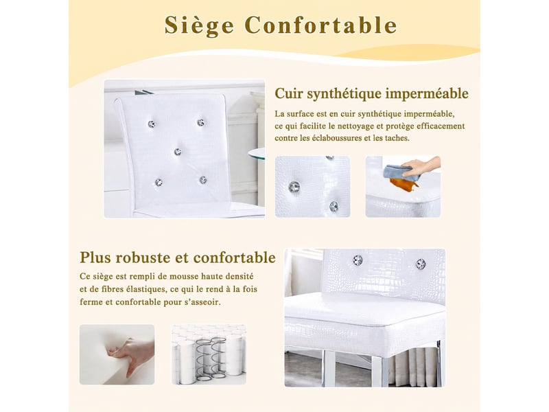  Lot de 2 tabourets de bar blancs, dossier haut, simili effet crocodile, assise 75 cm  - Conforama D