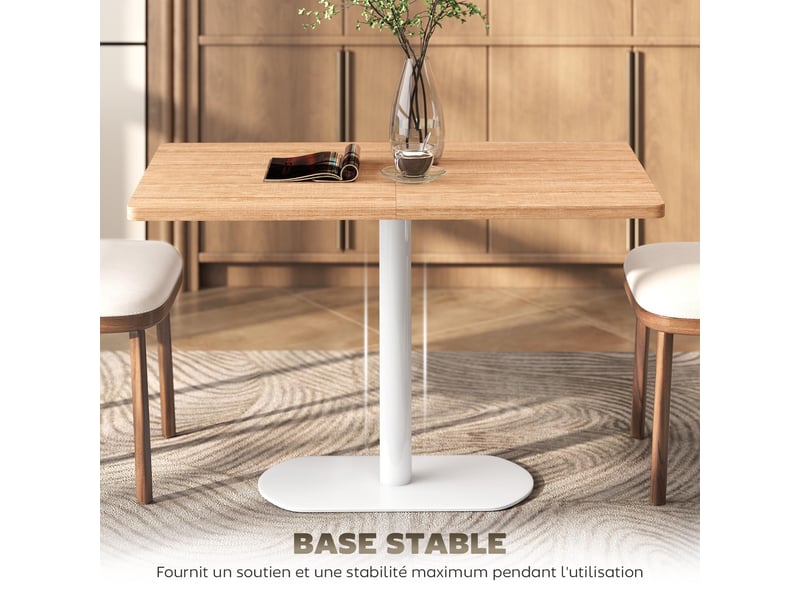 Table à manger rectangulaire pour 6 personnes, table de cuisine piétement et plateau épais chêne blanc, 120 x 70 x 75 cm - Conforama E